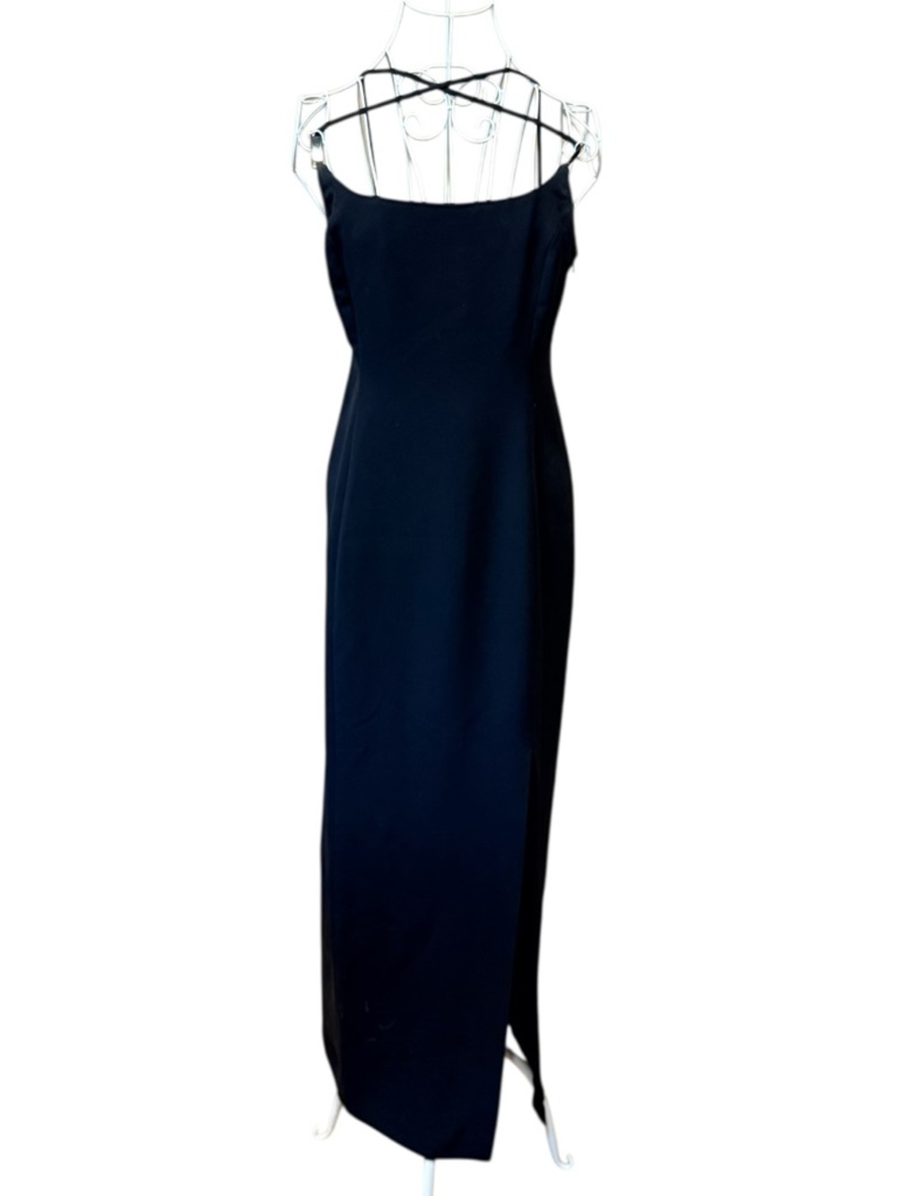 Jones New York Evening Black Dress Gown Spaghetti Strap Side Slit 8